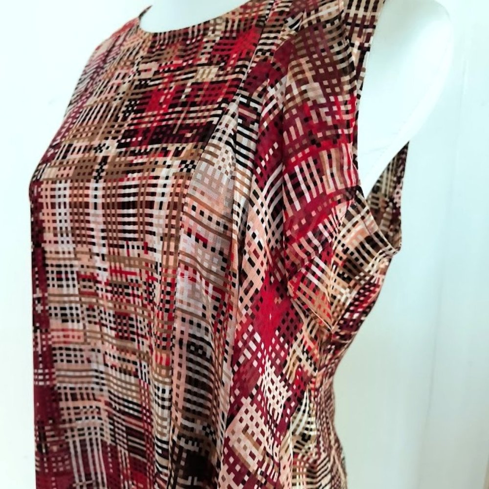 White House Black Market Red Geo Print Asymmetric Sleeveless Top